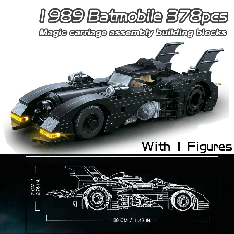 Bloques de construcción estilo LEGO de Batmobile de la serie de superhéroes 1989, carro de murciélago clásico