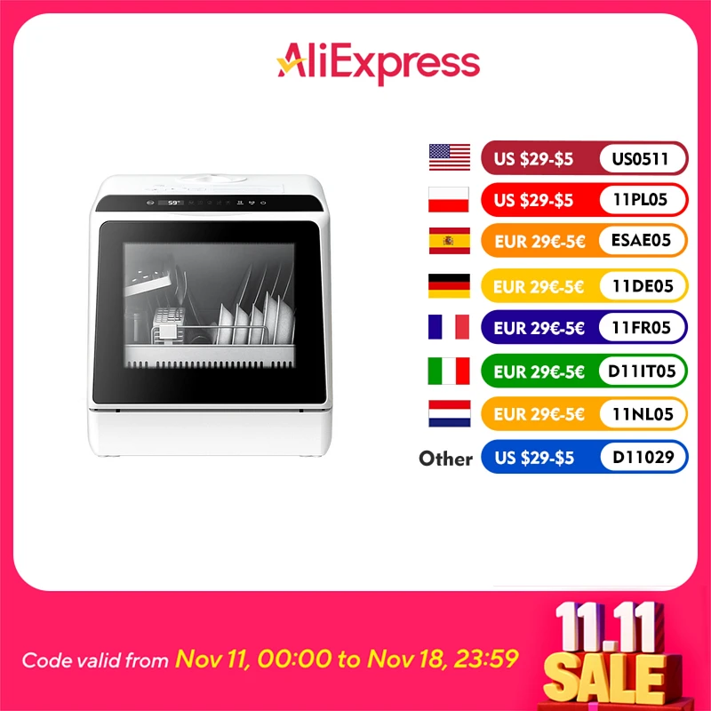 Lavavajillas Blitzhome BH-CDW1 con Control por aplicación, mesa de encimera inteligente, lavavajillas de encimera inteligente para cocina