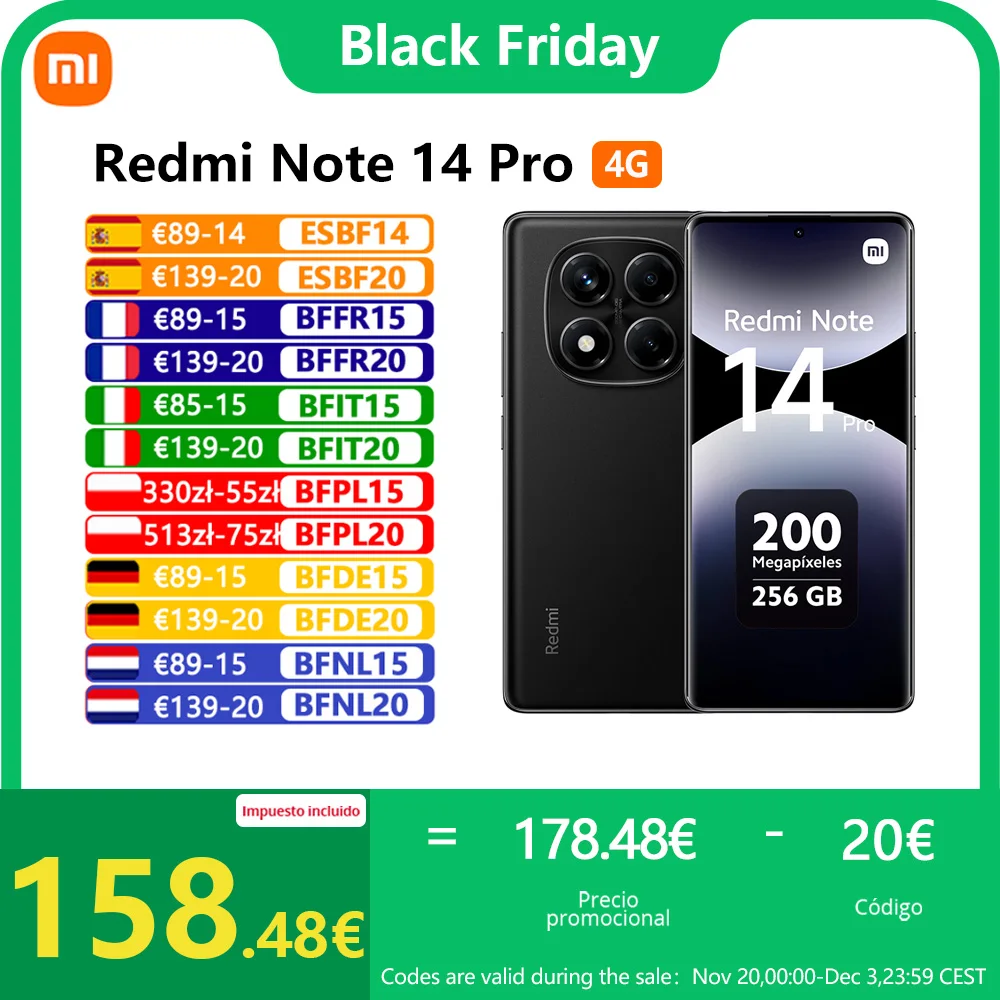 Xiaomi Redmi Note 14 Pro 4G, NFC, teléfono inteligente, MediaTek Helio G100-Ultra, pantalla AMOLED de 6,67", 120 Hz, cámara de 200 MP, batería de 5500 mAh,Cargador no Incluido