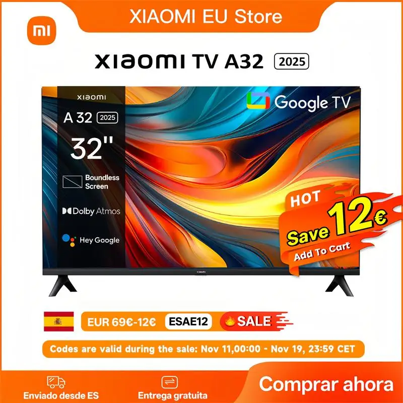 Xiaomi TV A 32, Tamaño compacto con pantalla colorida, sonido dinámico con audio Dolby , DTS-X y DTS Virtual:X, Fini metálico de alta gama