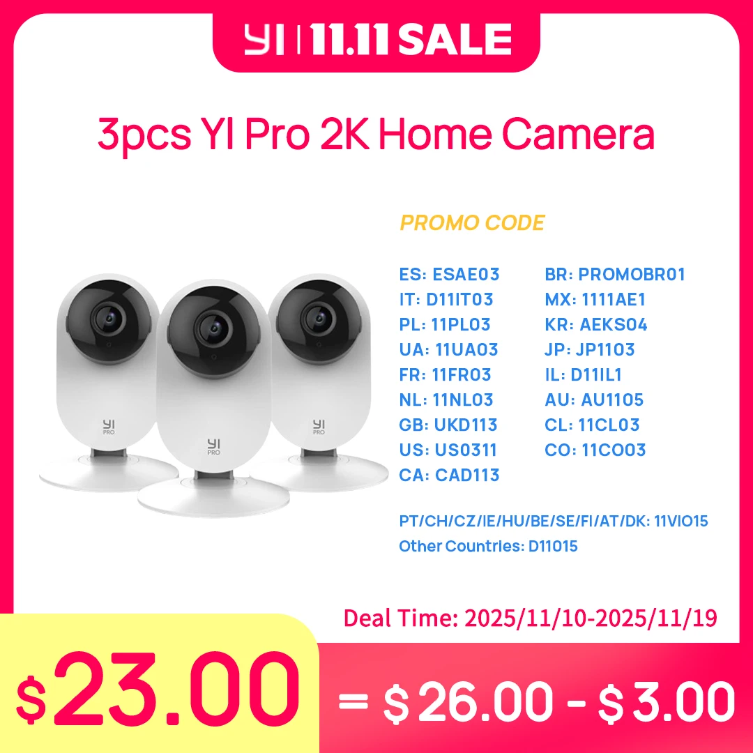 YI Pro 3 kits de pc 2K cámara doméstica Wi-Fi IP sistema inteligente de vigilancia de seguridad con visión nocturna Monitor de bebé en iOS, aplicación Android