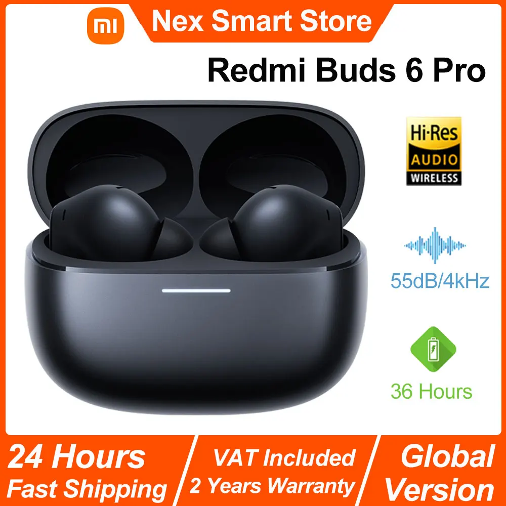 Auricular inalámbrico Bluetooth Xiaomi Redmi Buds 6 Pro, Audio de alta resolución con LDAC, auricular inalámbrico con cancelación activa de ruido de hasta 55dB
