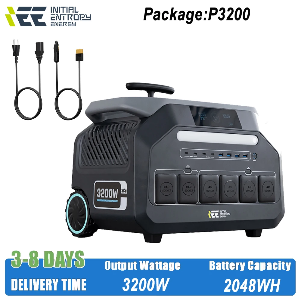 Central eléctrica portátil IEE P3200 de 3200 W (salida máxima de 6400 W) Carro de salida CA V con batería de 2048 Wh para RV Camping SAI UPS Van