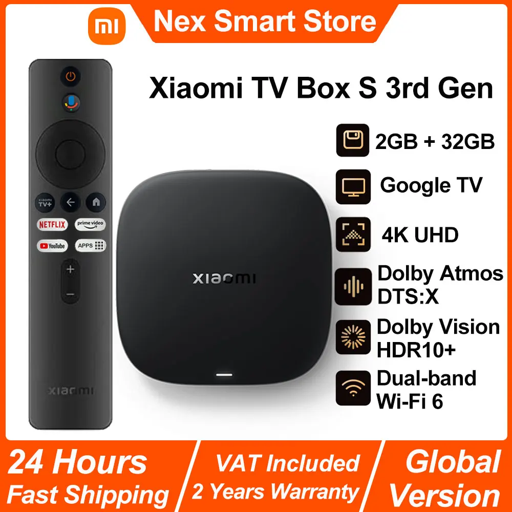 Nuevo Xiaomi TV Box S 3rd Gen, Smart Android TV Box 4K UHD reproductor multimedia, Dolby Vision HDR10 + asistente de Google decodificador de TV de Google