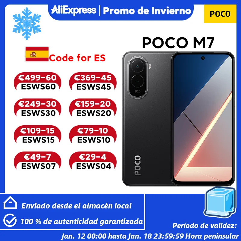 POCO M7 Potente procesador Snapdragon 685 Pantalla FHD+ de 6,9" y 144 Hz Cámara dual con IA de 50 MP Batería de gran capacidad de 7000 mAh (típica) Carga rápida de 33 W Xiaomi HyperOS 2 NFC Teléfono móvil Xiaomi