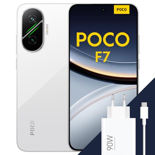XIAOMI POCO F7 - Smartphone de 12+256GB, Cámara Sony de 50 MP con OIS, Pantalla AMOLED de 6,83'' 1.5K a 120Hz, Snapdragon 8s Gen 4, Hypercharge 90W, Cargador Incluido, Blanco (Versión ES)