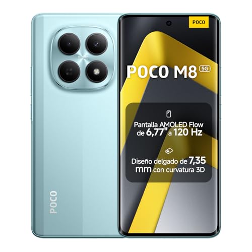 XIAOMI POCO M8 5G - Smartphone de 8+512GB, Pantalla de 6,77" 120Hz Flow AMOLED, Snapdragon 6 Gen 3, cámara Dual de 50MP IA, Carga Turbo de 45W, Cargador no Incluido, Verde (Versión ES)