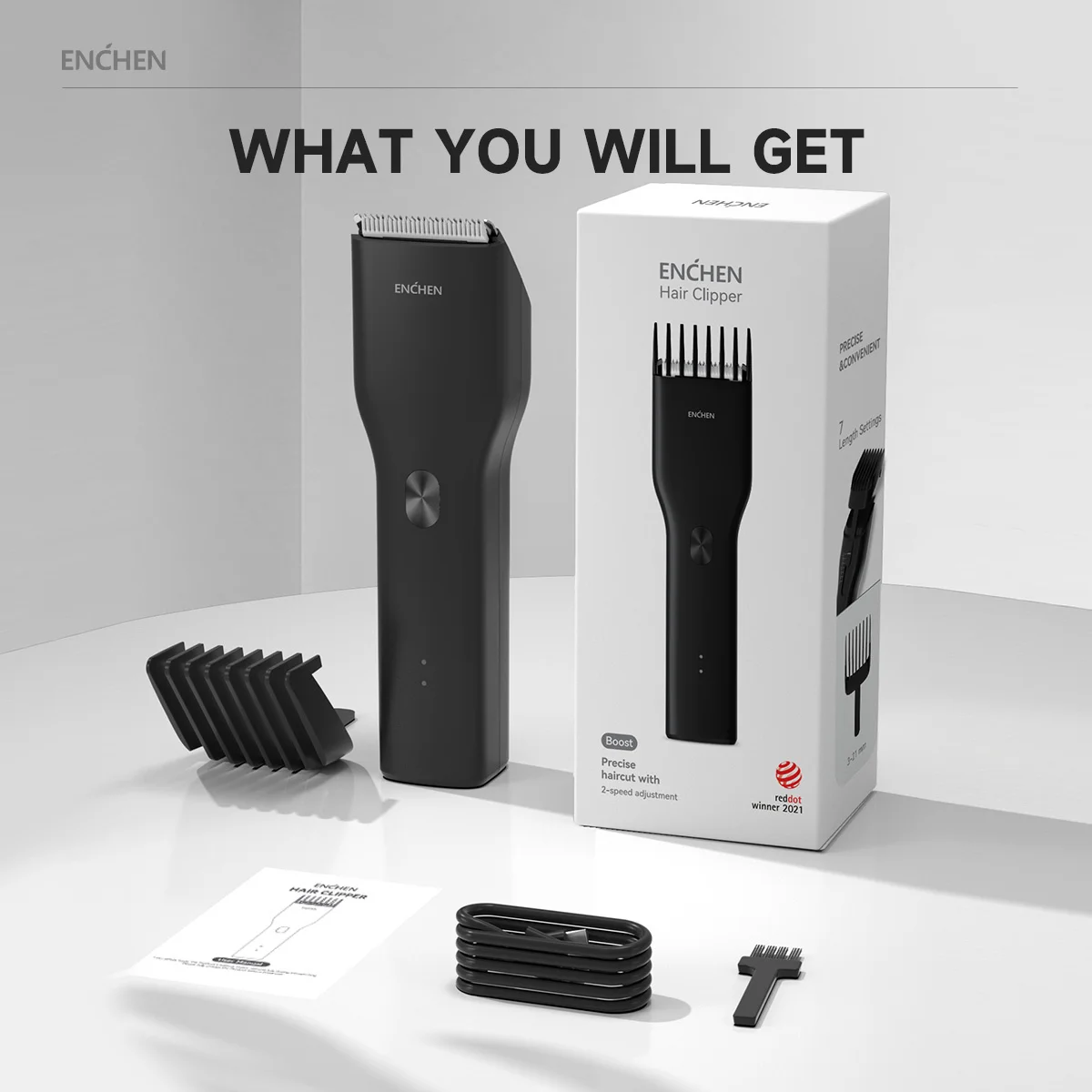 ENCHEN Boost-cortadora de pelo eléctrica profesional, inalámbrica, carga rápida tipo C, máquina de corte de pelo de cerámica, cortadora de pelo para hombres y adultos