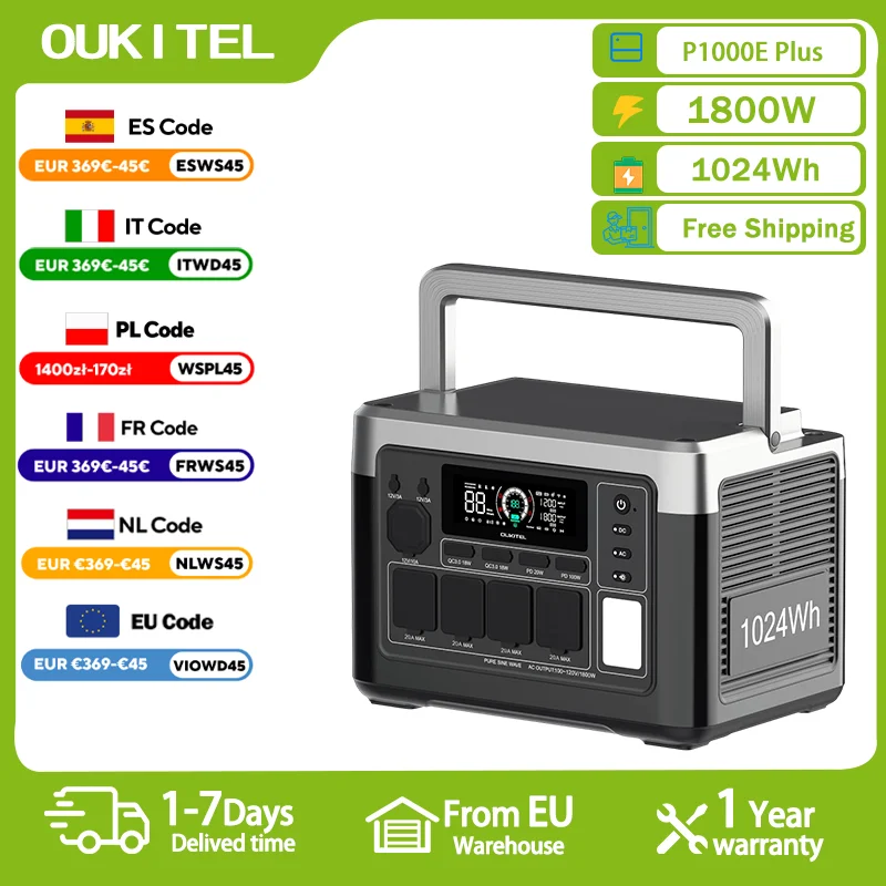 Estación de energía portátil OUKITEL P1000 PLUS, generador Solar de 1800W, UPS SAI batería Lifepo4 de 1024Wh, respaldo para el hogar, energía móvil para acampar al aire libre