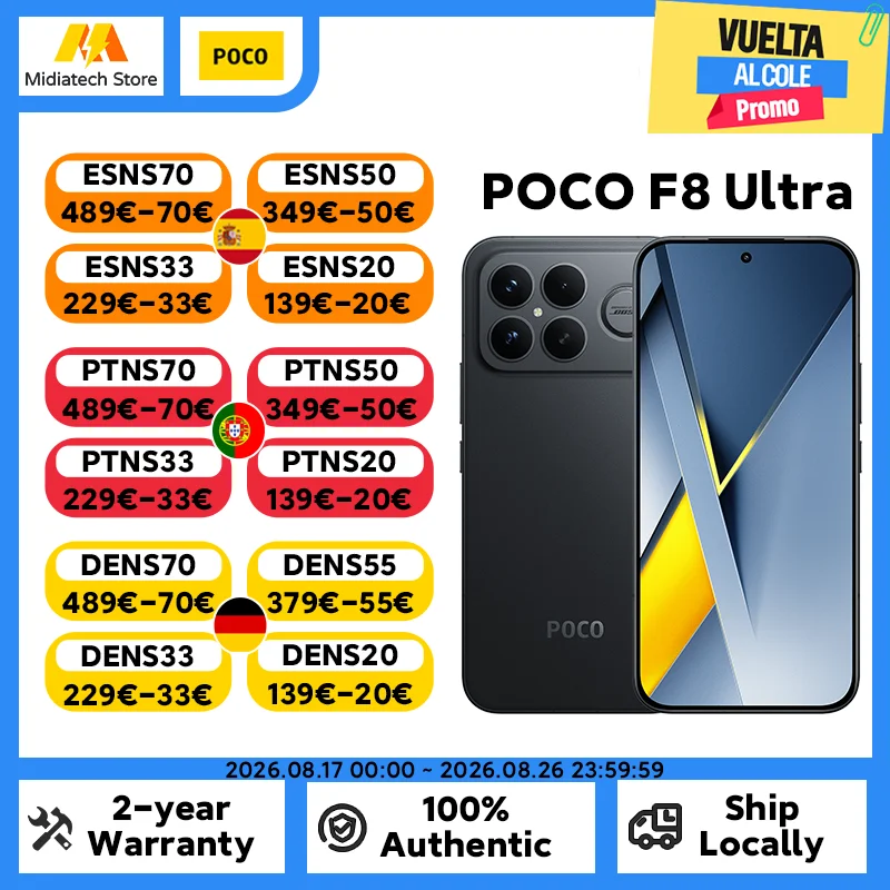 Versión global POCO F8 Ultra Snapdragon 8 Elite Gen 5 Smartphone Pantalla AMOLED de 6,9" y 120 Hz Batería de 6500 mAh y 100 W Teléfono POCO