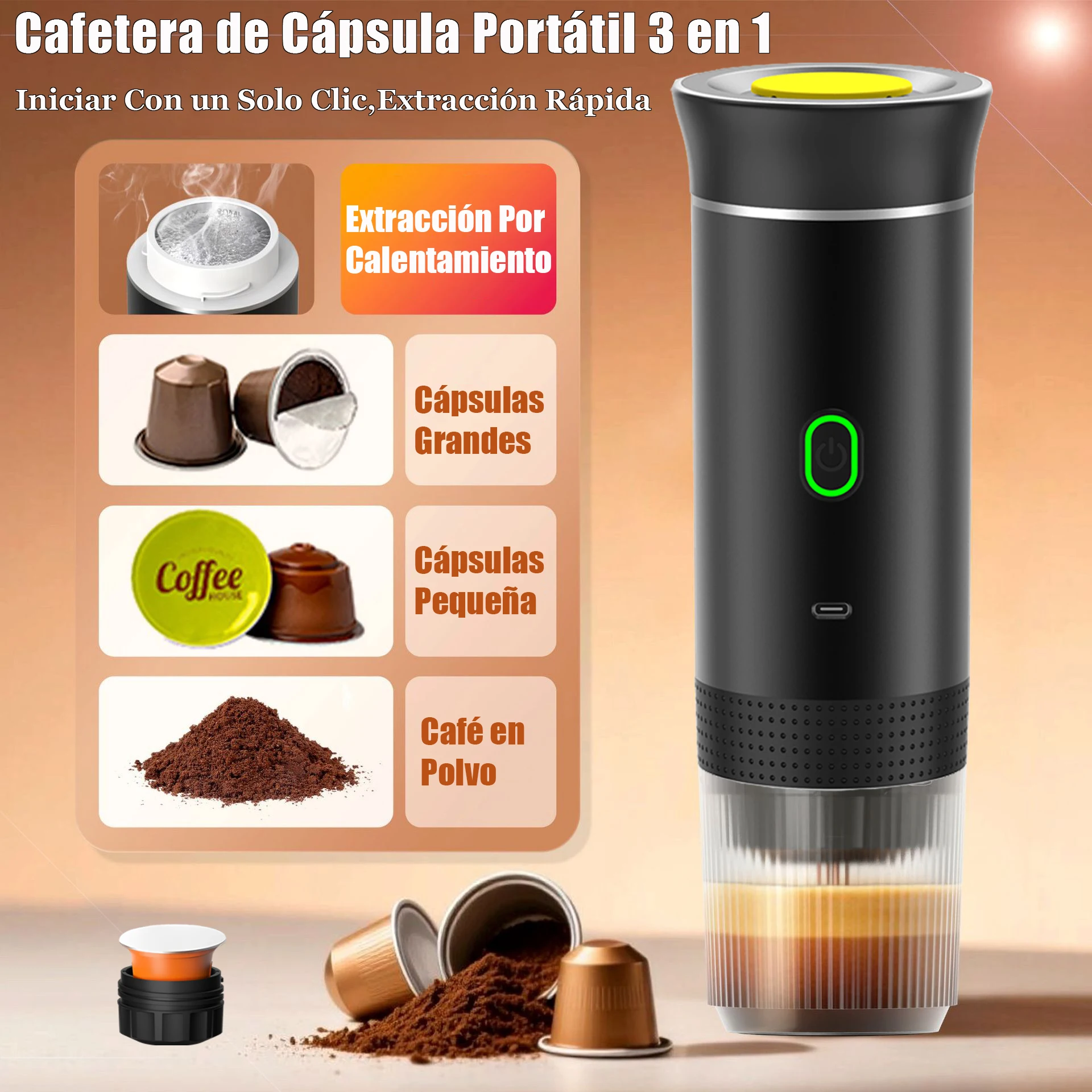 Cafetera portátil eléctrica 3 en 1