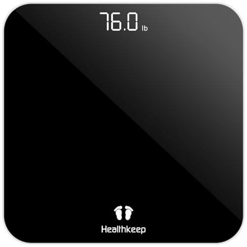 Bascula de Baño, Báscula Digitale con Pantalla LED, Báscula Para Peso Corporal de Alta Precisión, Máximo 180 kg, Tecnología Step-On, Negro