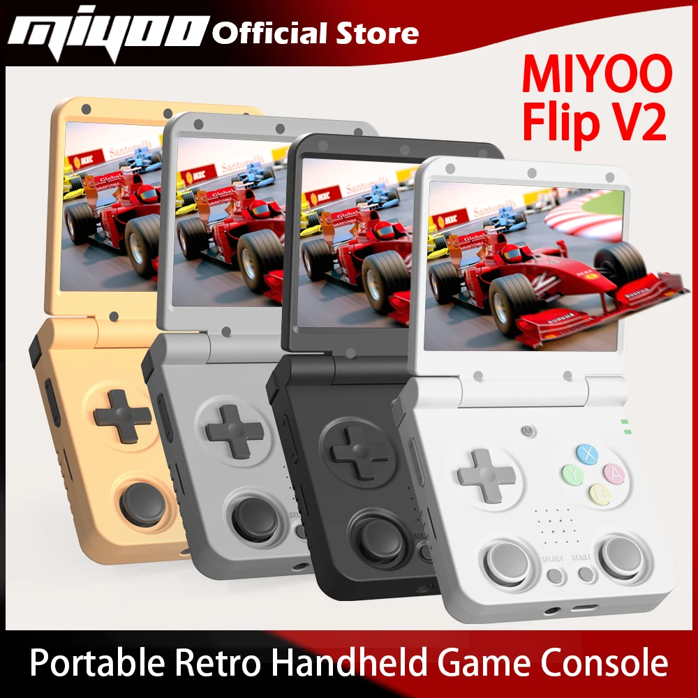 Consola de Juegos Retro Portátil MIYOO Flip V2 con Bisagra de Metal, Pantalla IPS de 3.5'', Máquina de Juegos Compacta y Portátil, Palancas Analógicas Dobles, Regalo