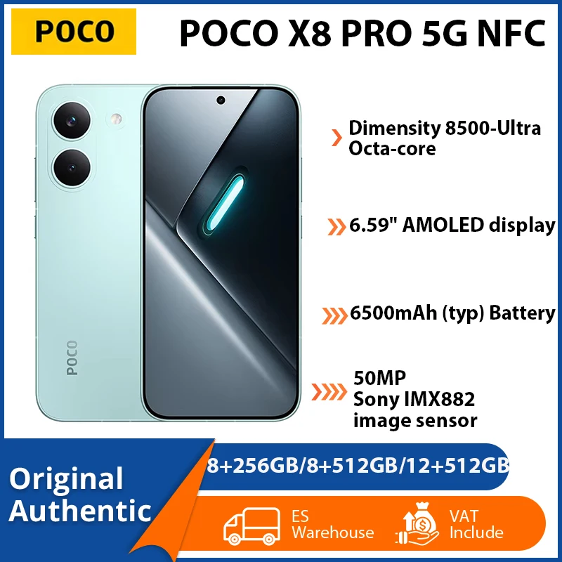 Versión Global POCO X8 Pro 8GB 256GB 12GB 512GB Teléfono 5G NFC Dimensity 8500-Ultra Batería de 6500mAh